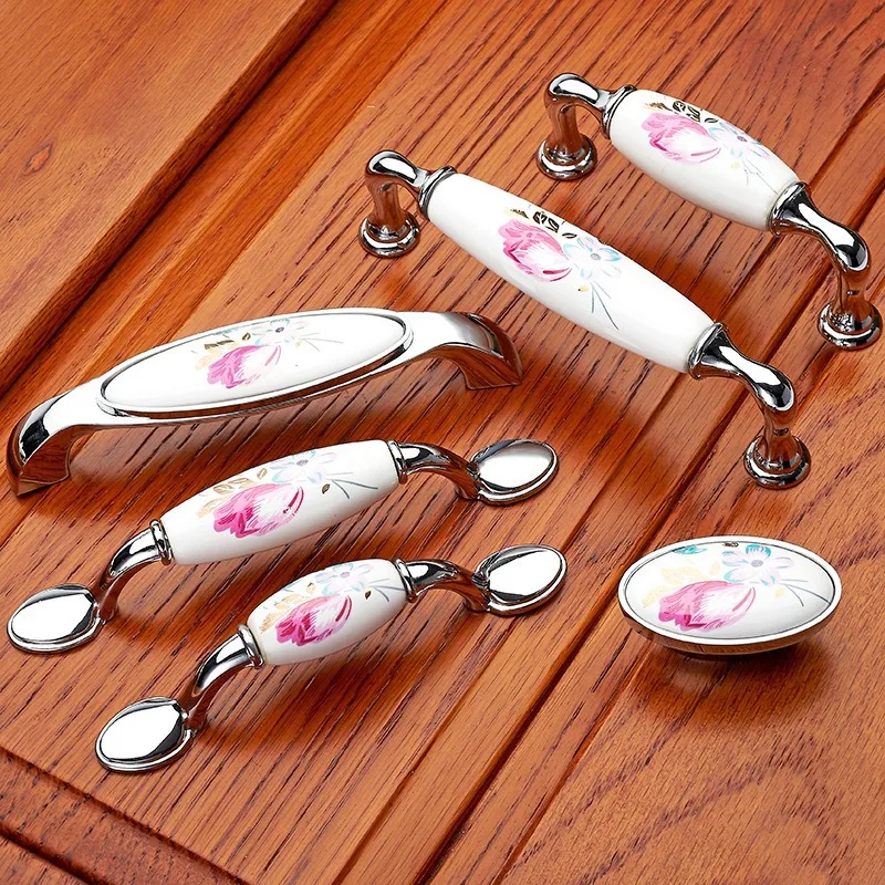 Vintage Furniture Hardware Pulls - Tulp keramische deurgreep zilveren lade trekt